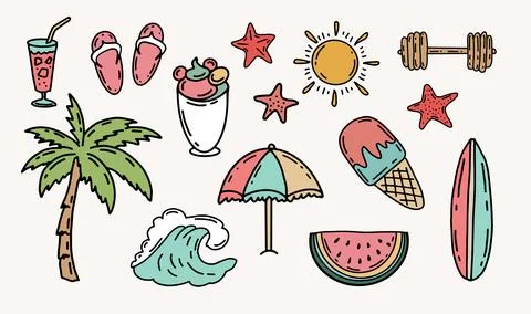 Summer Beach Elements Collection 스톡 일러스트