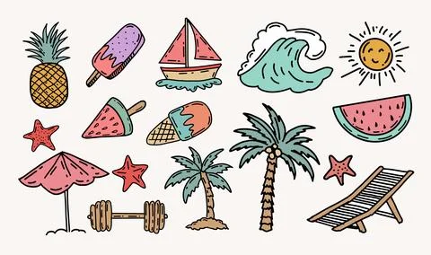 Summer Beach Elements Collection 스톡 일러스트
