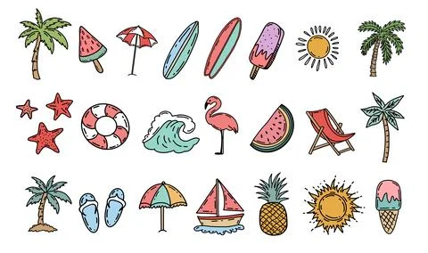 Summer Beach Elements Collection 스톡 일러스트