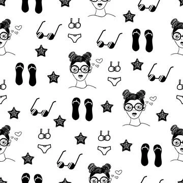 Summer beach elements, seamless pattern Illustrazione stock