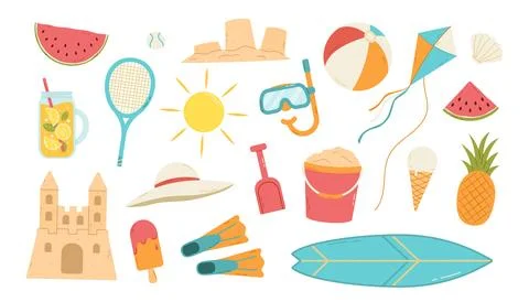 Summer beach elements set. Flat illustration Stock Illustration