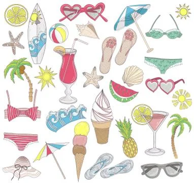 Summer beach elements set. Stock Illustration