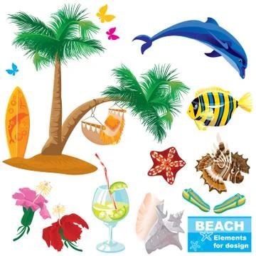 Summer beach elements set Stock Illustration