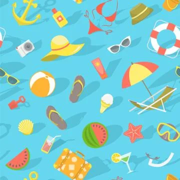 Summer beach essentials seamless pattern Stock Illustration