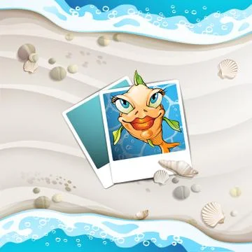 Summer beach with fish and shells Stock Illustration