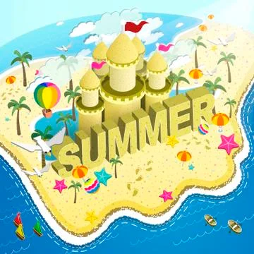 Summer beach flat 3d isometric infographic Stock Illustration