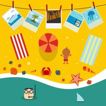 Summer beach in flat design Stock Illustration