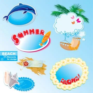 Summer beach frames and elements set Stock Illustration