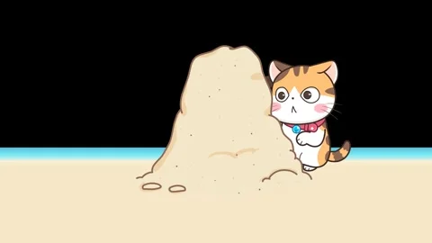 Summer Beach Fun: Animated Cat Playing in Sand - Transparent Background Stock Footage 282782855