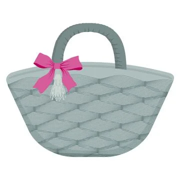 Summer beach gray bag with wicker, bow and tassel Stock Illustration