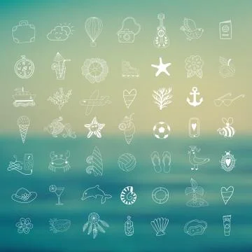 Summer beach hand drawn vector symbols and objects Stock Illustration