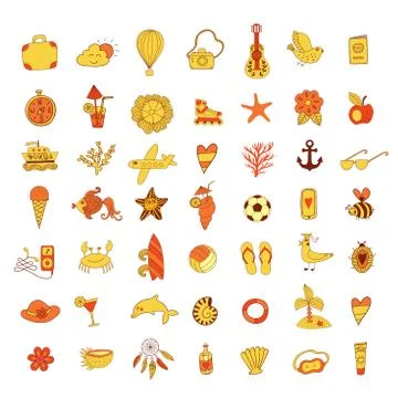 Summer beach hand drawn vector symbols and objects Illustrazione stock