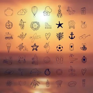 Summer beach hand drawn vector symbols and objects Stock Illustration