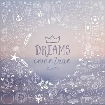 Summer beach hand drawn vector travel vacation doodle elements Stock Illustration