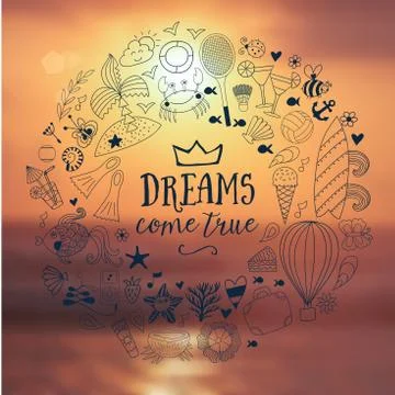 Summer beach hand drawn vector travel vacation doodle elements Stock Illustration