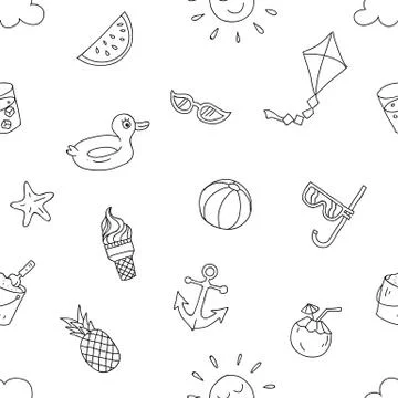 Summer beach holiday seamless pattern. ready to print hand drawing cartoon st イラスト素材