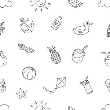 Summer beach holiday seamless pattern. ready to print hand drawing cartoon st Stock Illustration