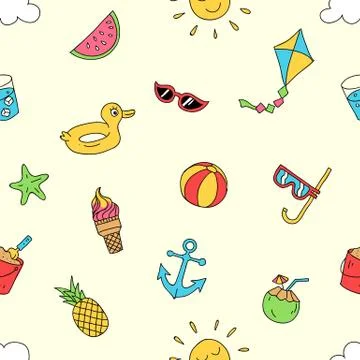 Summer beach holiday seamless pattern. ready to print hand drawing cartoon st Stock Illustration