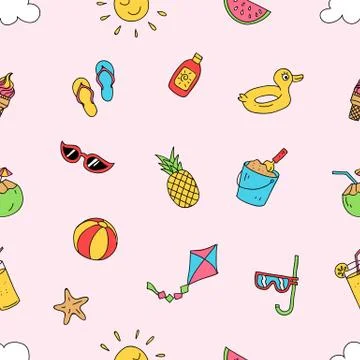 Summer beach holiday seamless pattern. ready to print hand drawing cartoon st Stock Illustration