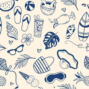 Summer beach holiday seamless pattern Mediterranean style. Stock-Illustration