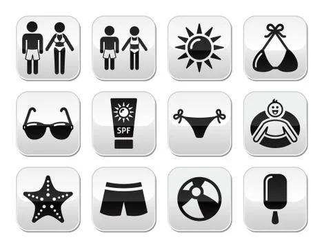Summer beach holidays vector buttons set Stock Illustration