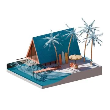 Summer Beach Isometric View 3D Render Illustration Design Element Illustrazione stock