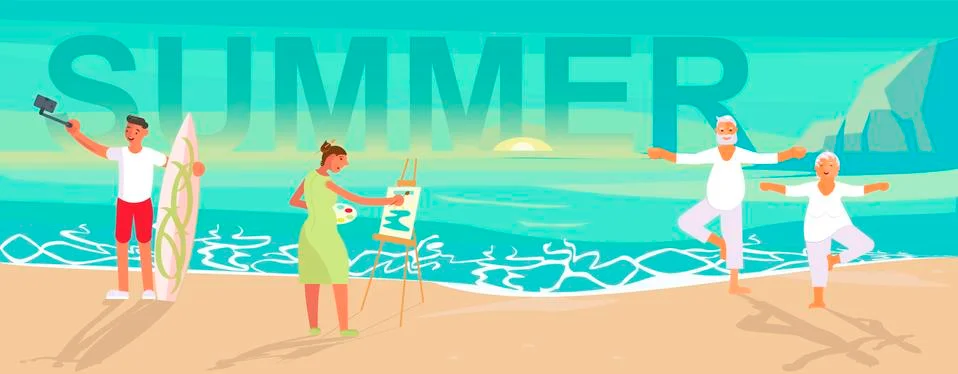 Summer beach landscape background Stock Illustration