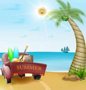 Summer on the beach landscape vector design Stock Illustration