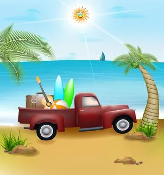 Summer on the beach landscape vector design Stock Illustration