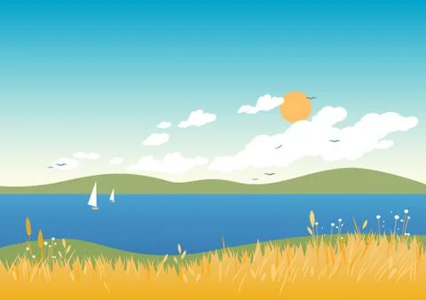 Summer beach landscape. Vector illustration Stock Illustration