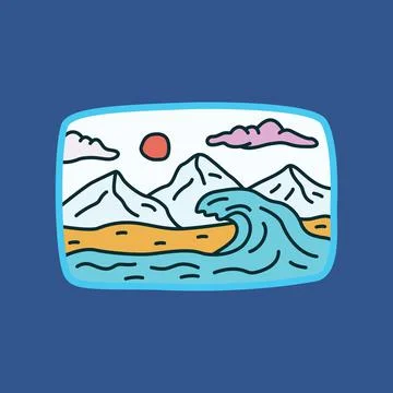 Summer beach line badge patch pin graphic illustration vector art t-shirt des Stock Illustration