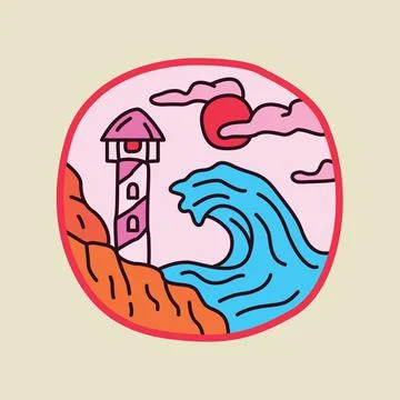 Summer beach line badge patch pin graphic illustration vector art t-shirt des Stock Illustration