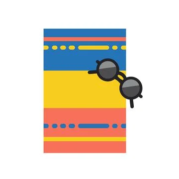 Summer beach mat with sunglasses flat vector icon illustration Illustrazione stock