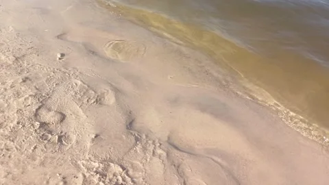 Summer beach nature , top view waves on the sandy beach, hotizontal footage Stock Footage 248765064