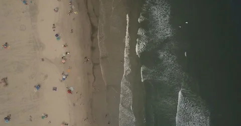 Summer Beach Ocean Shoreline Overhead Aerial Stock Footage 79013183