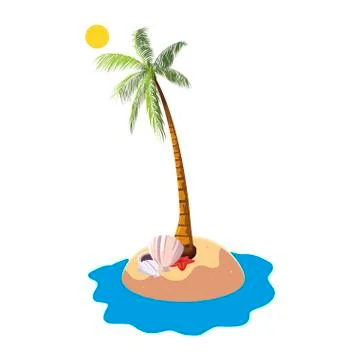 Summer beach with palm and shells scene Stock Illustration