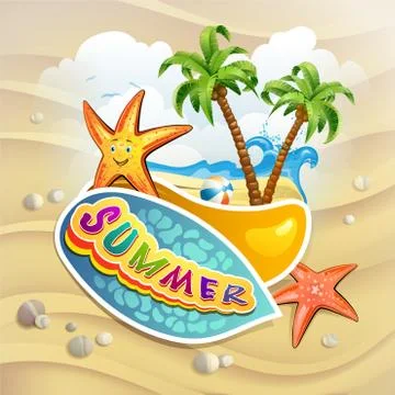 Summer beach with palm trees Stock Illustration