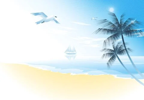 Summer beach with palm trees Stock Illustration
