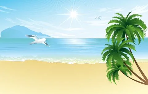 Summer beach with palm trees Stock Illustration