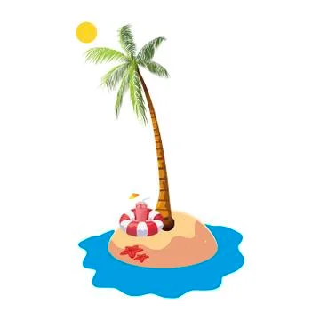 Summer beach with palms and float lifeguard scene Stock Illustration