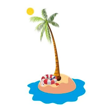 Summer beach with palms and float lifeguard scene Stock Illustration