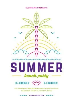 Summer beach party flyer or poster template modern lines typography style d.. Ilustração Stock