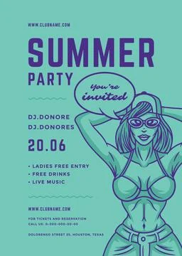 Summer beach party flyer or poster template duotone pop art typography styl.. Stock-Illustration