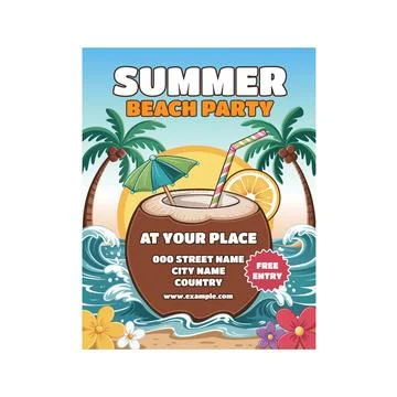 Summer beach party flyer poster template design Stock Illustration
