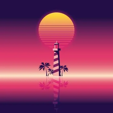 Summer beach party vector banner or flyer template. 80s retro neon glow style Illustrazione stock