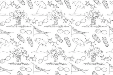 Summer Beach Pattern Coloring Page Stock Illustration