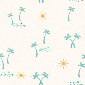 Summer beach pattern with hand drawn palm tree Stock Illustration
