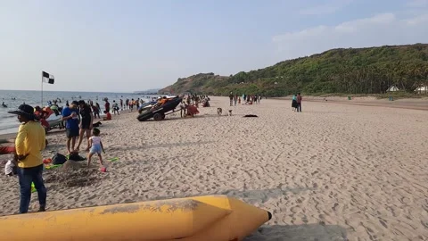 Summer beach with people. Stock Footage 157894978