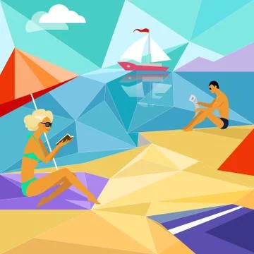 Summer Beach People Stock Illustration