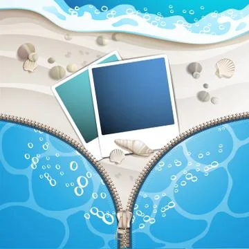 Summer beach with photo frame covered by zipper Illustrazione stock